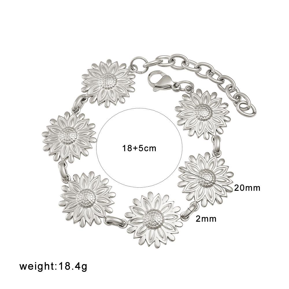Retro Titanium Steel 18K Gold Daisy Clavicle Chain Necklace Bracelet