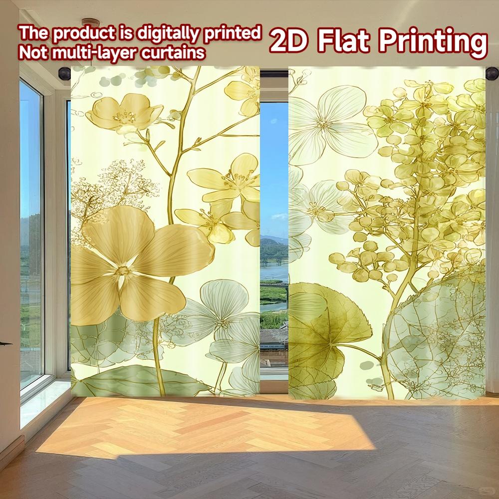 

Set Of 2 Flat Printing Curtains Without Rod Floral Meadow Sketch Ramadan Holiday Polyester Easy Install Curtain W100*H70(CM)-Hooks&1PCS