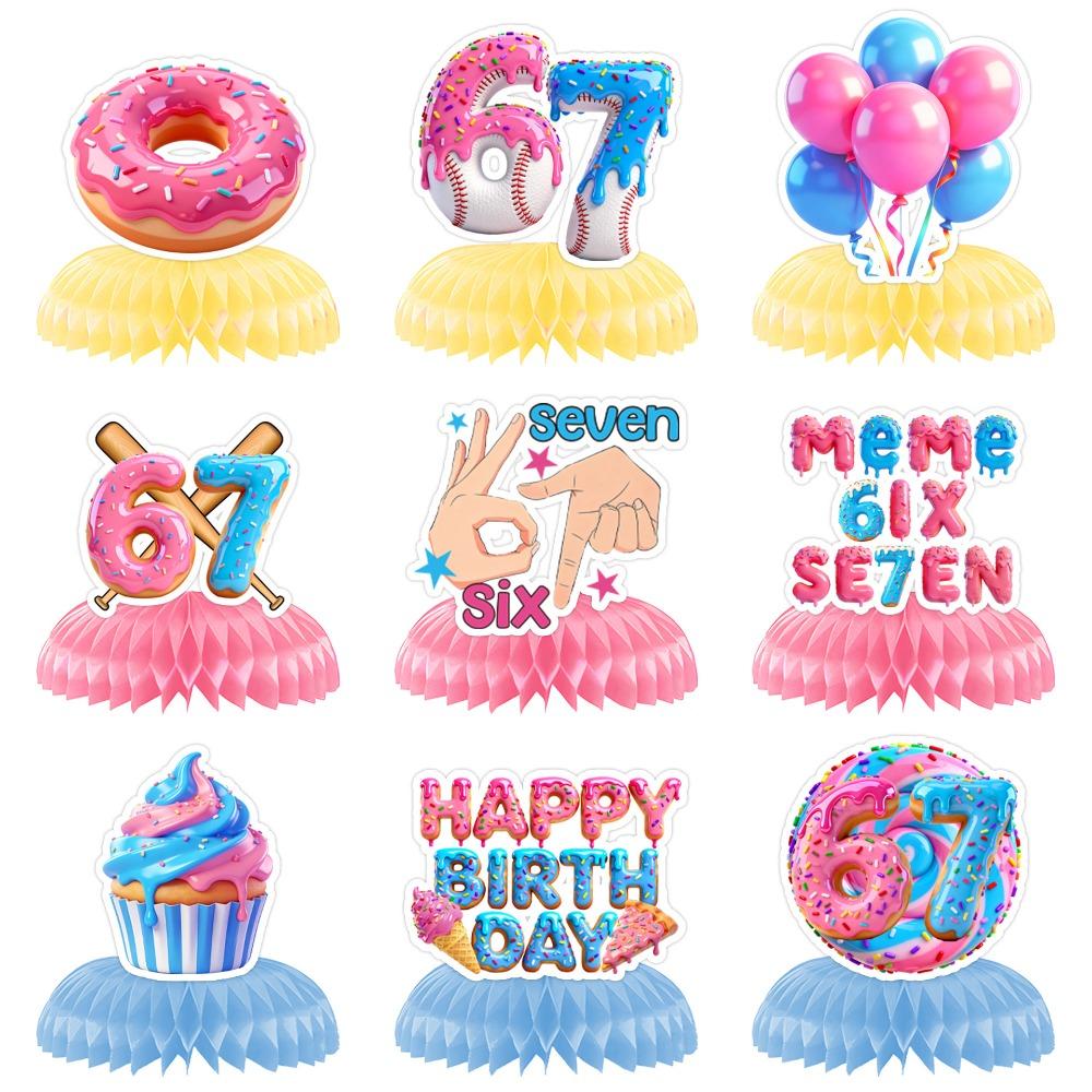 Ice Cream Theme Six Seven Party Decor Colorful 67 Honeycomb Ornaments  Birthday Party 9Pcs