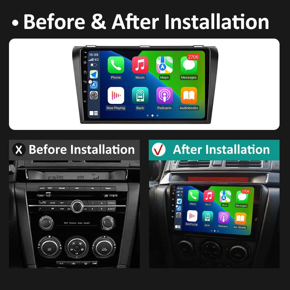 Pentru Mazda 3 2004 2005 2006 2007 2008 2009 Sistem inteligent Android Navigație GPS Wireless Carplay Bluetooth QLED Ecran IPS