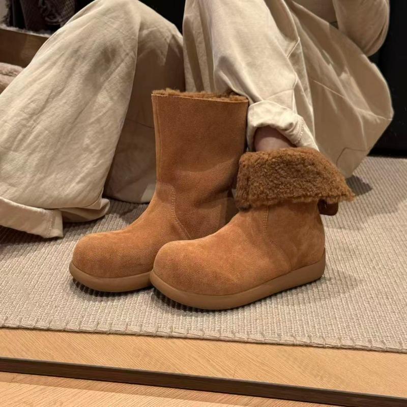 Women's Snow Boots 2026 Winter Comfortable Non Slip Outdoor Flat Ankle Boots Retro Suede Leather Cowboy Cotton Boots Botas