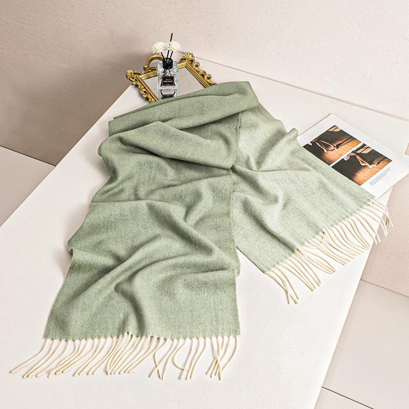 Autumn and winter double-sided two-color 100 wool narrow scarf women's high-end light luxury thermal scarf air conditioner shawl outside