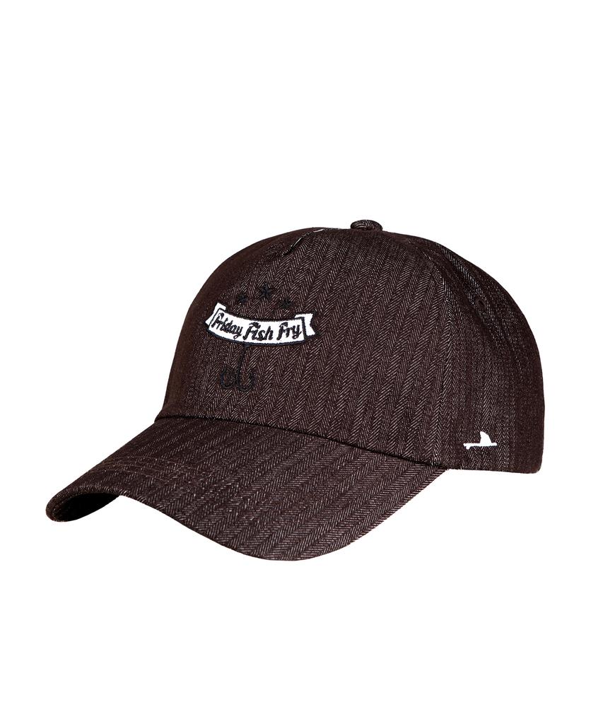 Akau Oversized Denim Herringbone 5-Panel Ball Cap (Brown)