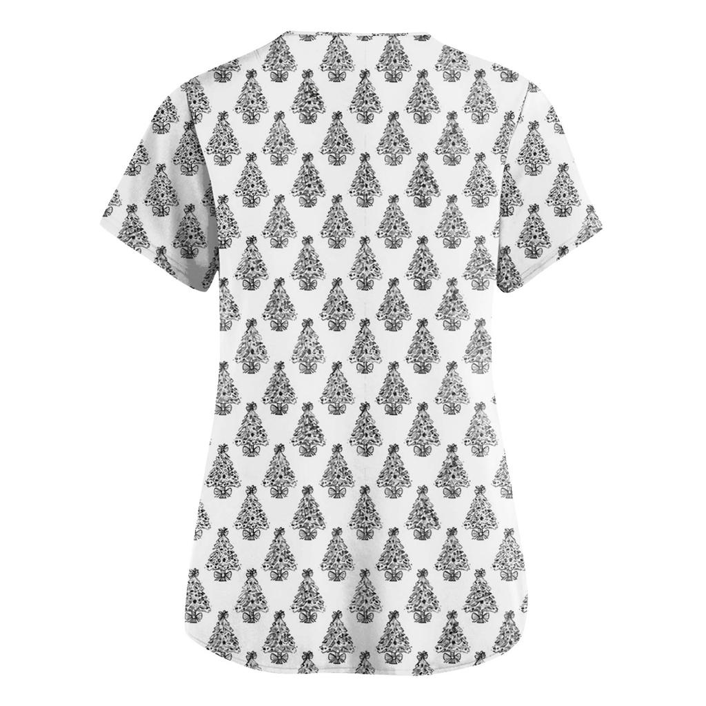 Damenmode V-Ausschnitt Kurzarm Overalls mit Taschen Print Tops Kleidung
