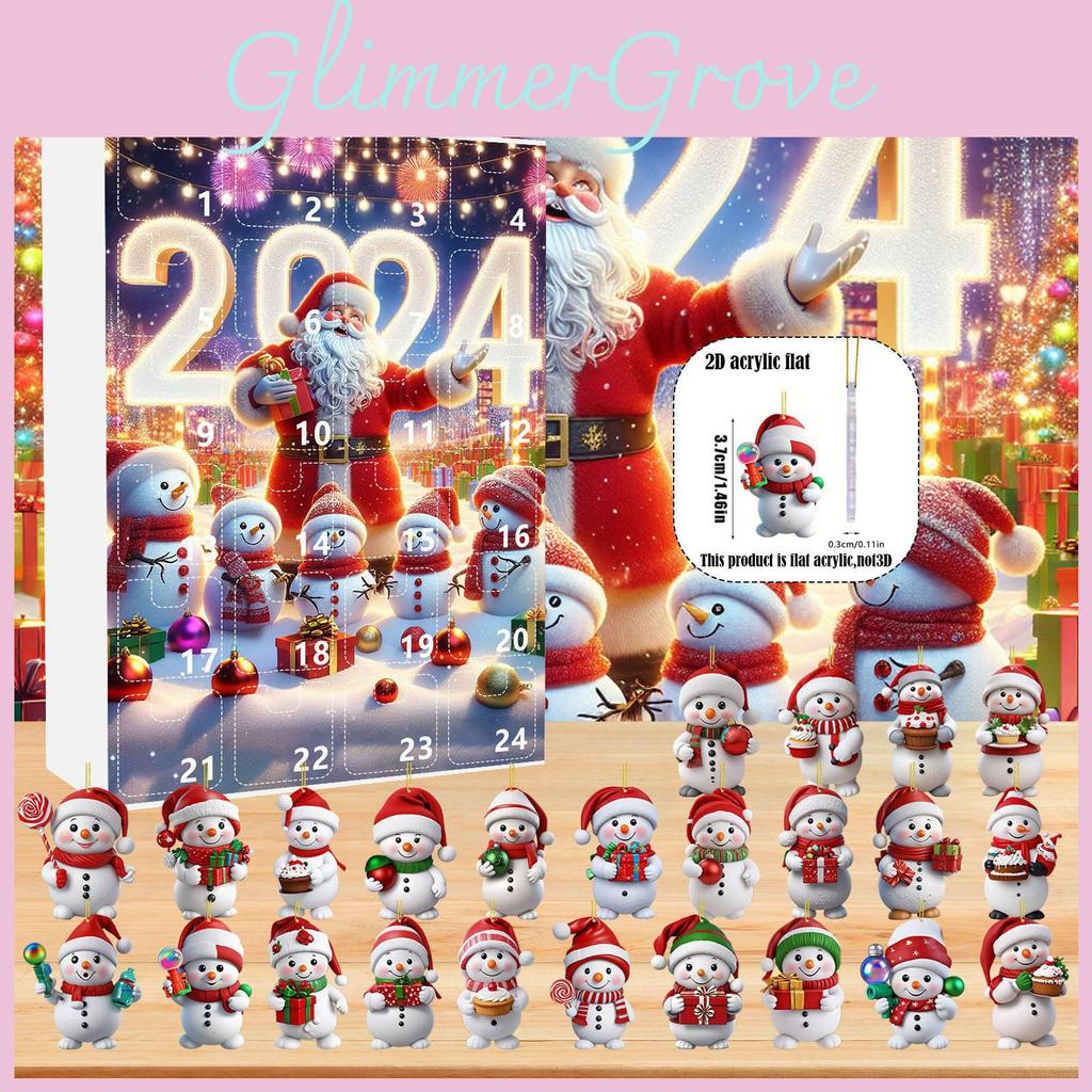 Christmas Calendar Advent Blind Box Toy Cute Snowman Decorative Acrylic Pendant