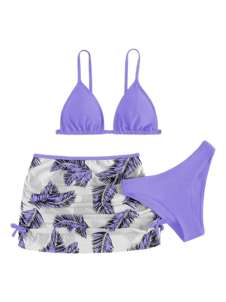 2024 Europäischer & Amerikanischer Mädchen-Dreiteiler-Bikini-Set mit Netz-Überwurf