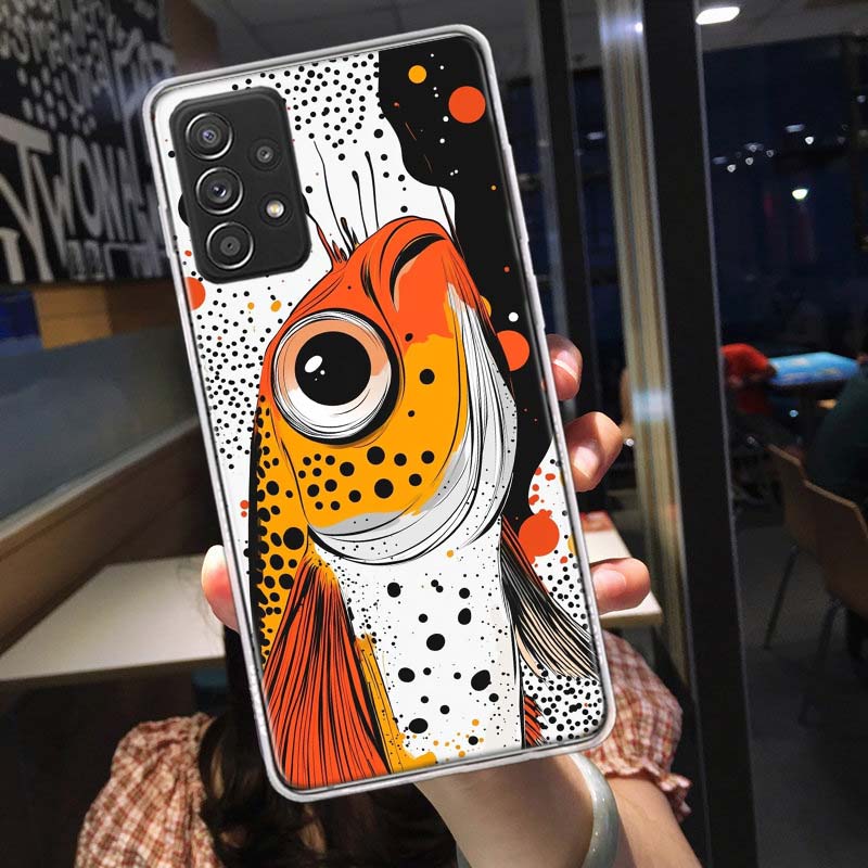 Pop Art Drawing Ideas Fish Phone Case for Samsung A54 A57 A37 A17 A14 A15 A12 A24 A34 A55 A35 A25 A52S A07 A05S A04S A22 A32 A72