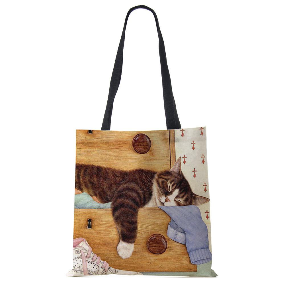 Süße Katze Blumen Malerei Druck Damen Designer Tragetaschen Damen Handtasche Große Einkaufstasche faltbar für Lebensmittel