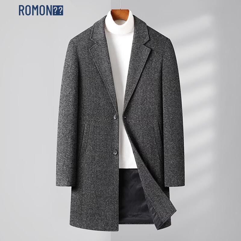 ROMON Men's Mid-Length Business Wool Blend Coat