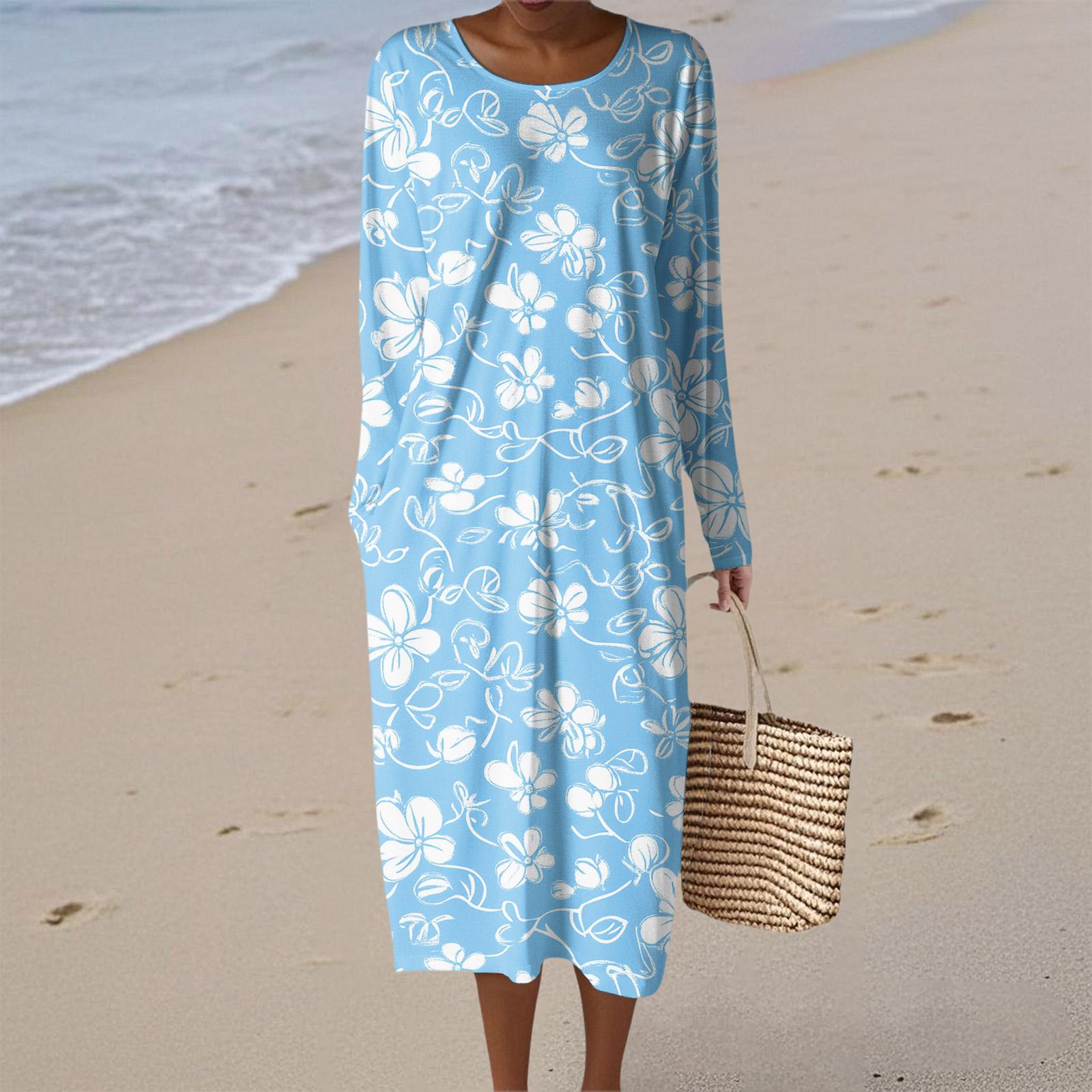 

Женское модное повседневное платье с длинным рукавом, цветочным принтом, круглым вырезом, карманом, элегантное, сдержанное S