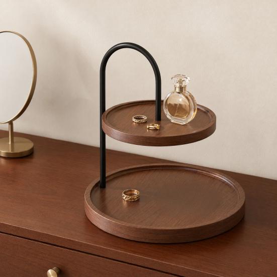 Wooden Storage Rack, Large Capacity 2-Tier Wooden Organizer, Open Storage Space Saving Storage Tray, for Jewelry Perfume Keys