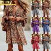 Women's Fashion Long Sleeve V-Neck Casual Dresses
