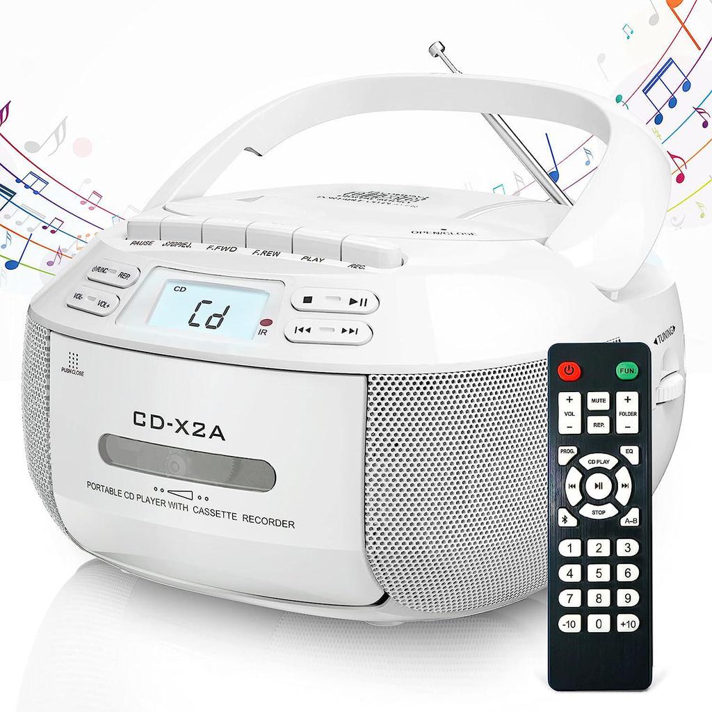 Portable Bluetooth Cassette Radio & CD Player with USB, Recording, and A-B Repeat Functionality