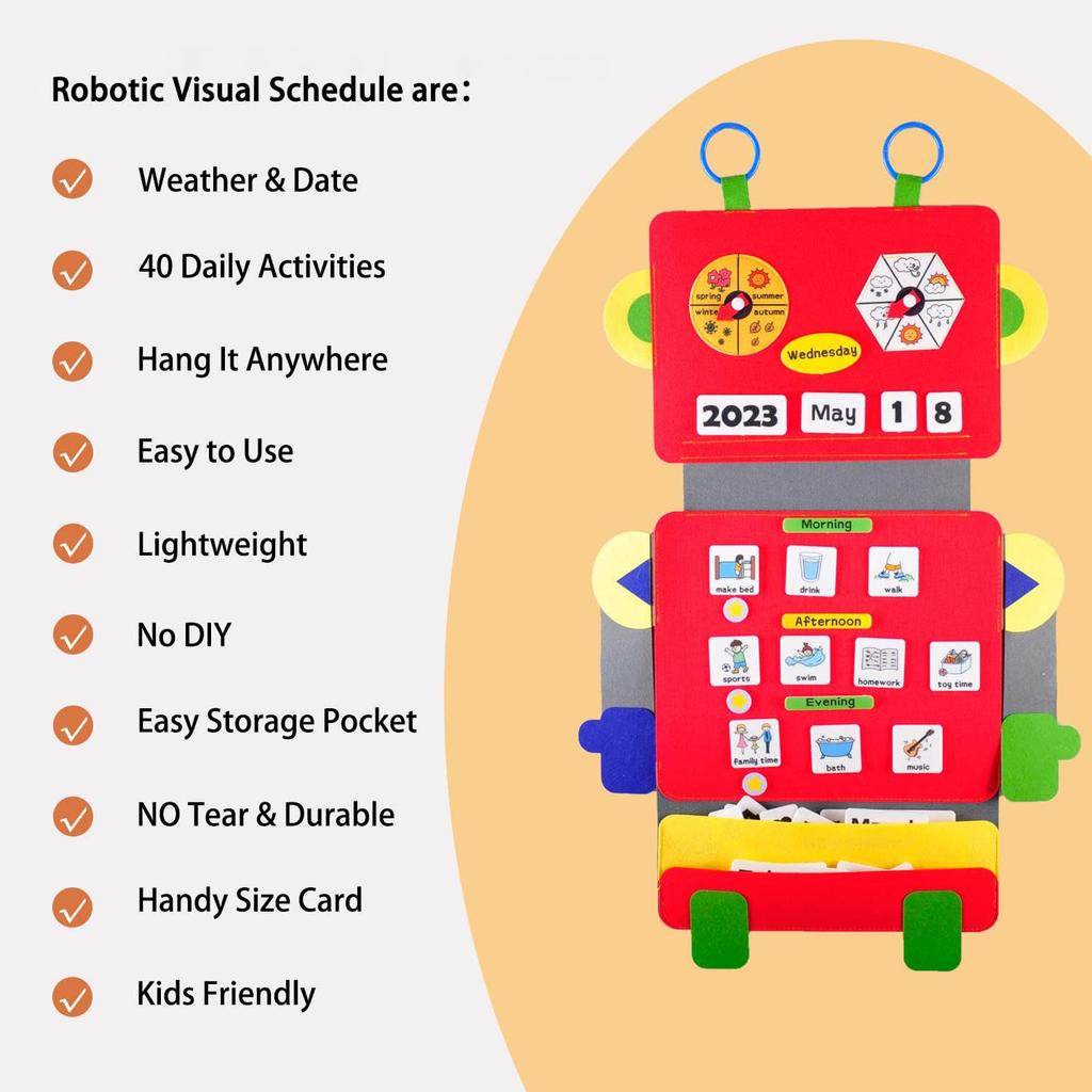 My Robot Daily Calendar,Montessori Felt Story Board,Toddler Early Daily Activities Learning Table for Preschool Classroom
