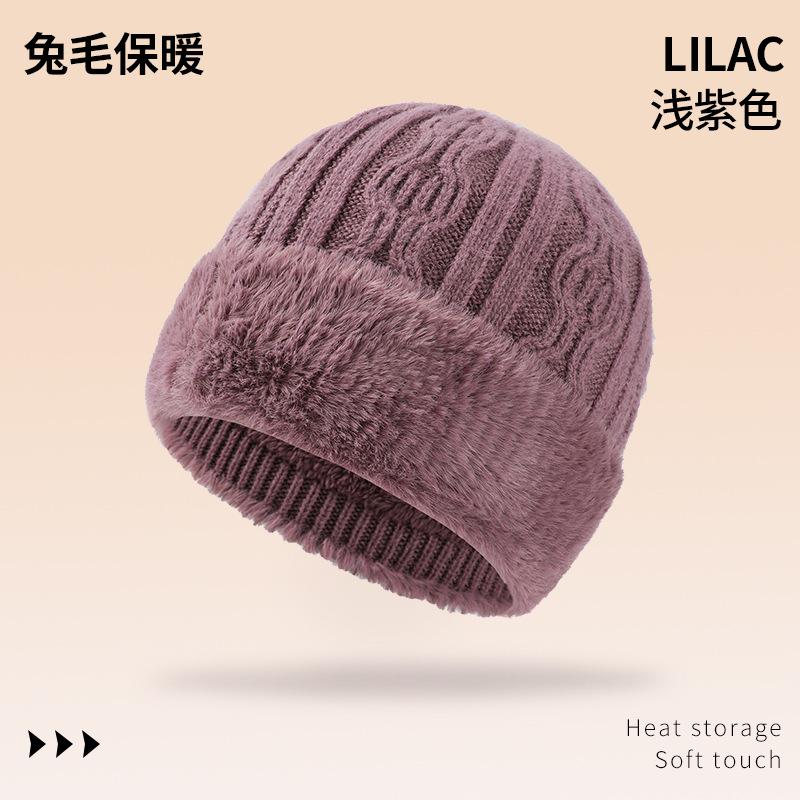 Middle-aged warm wool hat women's autumn and winter piled thickened knitted hat elderly versatile ear protection wool hat