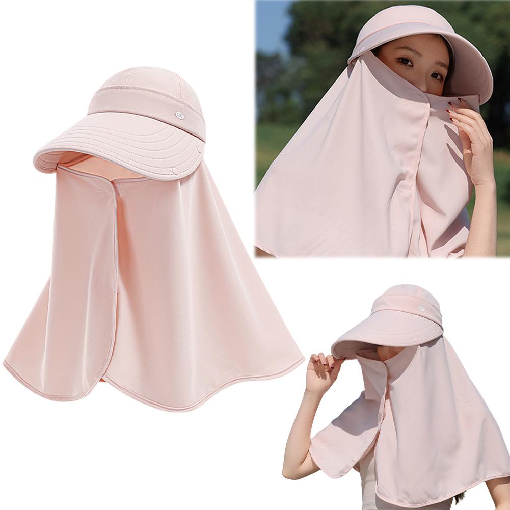 Round Top Large Brim Hat with Neck Flap Face Covering Mask Summer UV Protection Hat Lightweight Sun Visor Hat for Outdoor Travel
