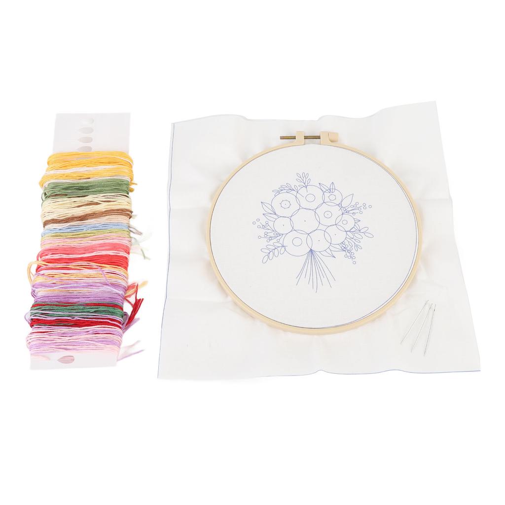 Kit de Începător pentru Broderie Florală Șurub Reglabil Cercuri de Broderie cu Model Imprimat și Instrumente de Înfilare f