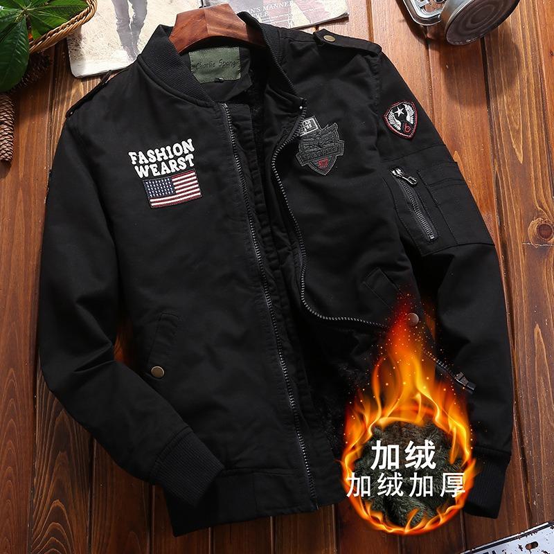 Winter new men's fleece thickened casual tooling jacket men's loose fashion casual bomber jacket