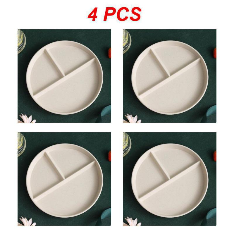 1/2/4PCS Prato Dividido Em 3 Dieta Reutilizável Redondo Prato De Jantar Cozinha Louça Pratos De Porção Para Adultos 3 Compartimentos