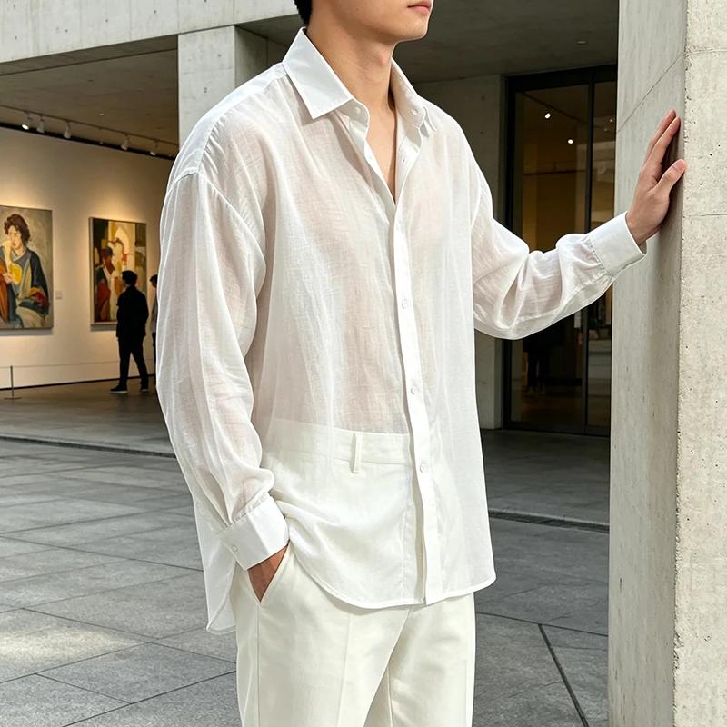 Street Style Handsome Blouse Loose Long Sleeve Shirt Ultra Thin Cool Breathable Unisex Luxury Casual Top Teen Student Shirts