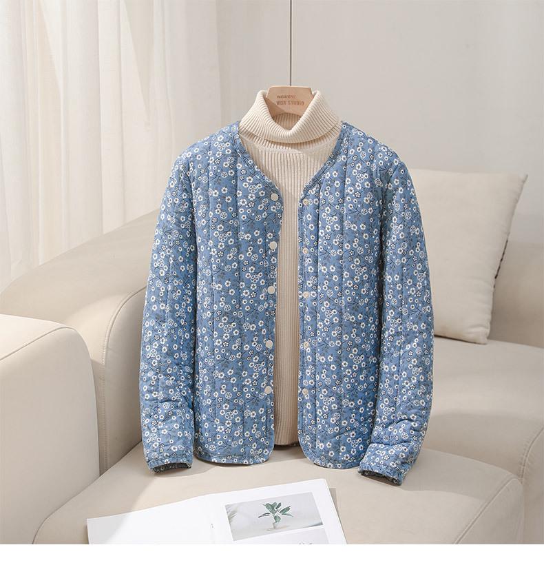 

Женская приталенная куртка с цветочным принтом на осень/зиму с хлопковой подкладкой 3XL (Recommended 110-125 lbs)