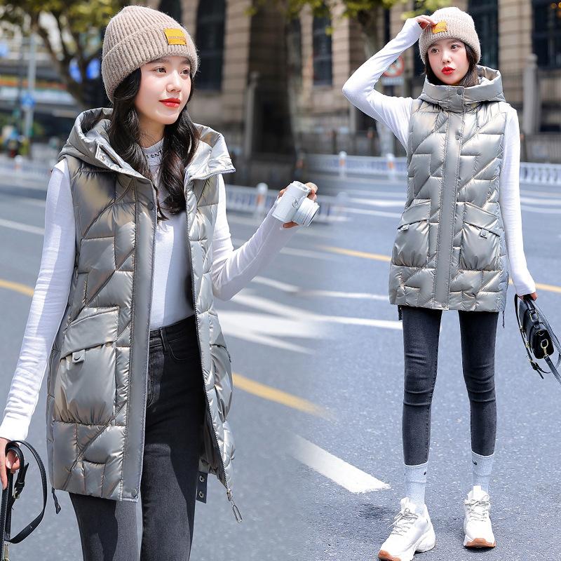 Glossy Hooded Short Waistcoat Women 
