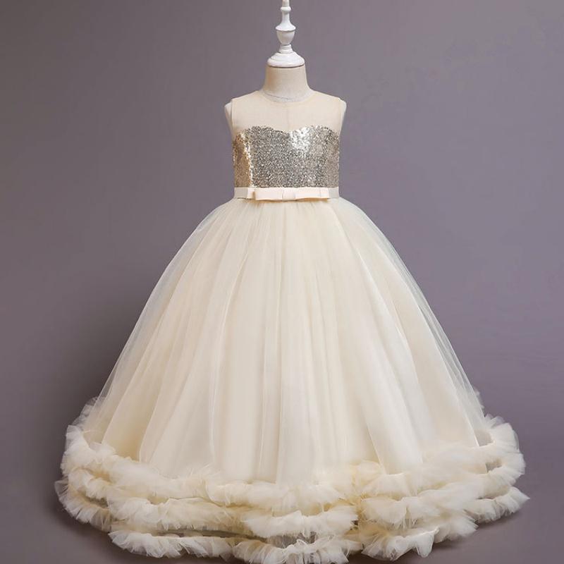 Baby Girls Flower Princess Lace Ball Gown Party Long Dress For Brithday Wedding Teenager Kids Christmas Dresses Children Clothes