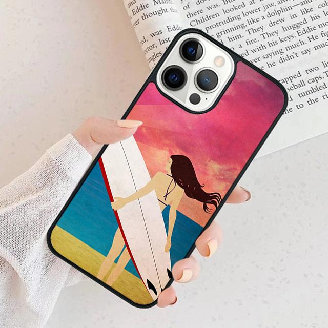 Surfing Art Surf Girl Phone Case Cover For iPhone 17 Air 15 16 11 13 14 Pro Max 12 Plus Max Fundas