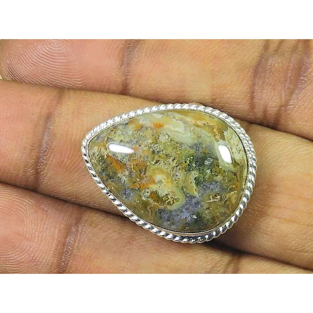 

18X23MM Natural Ocean Jasper 925 Sterling Silver Pear Gemstone Ring US 7 MK-162