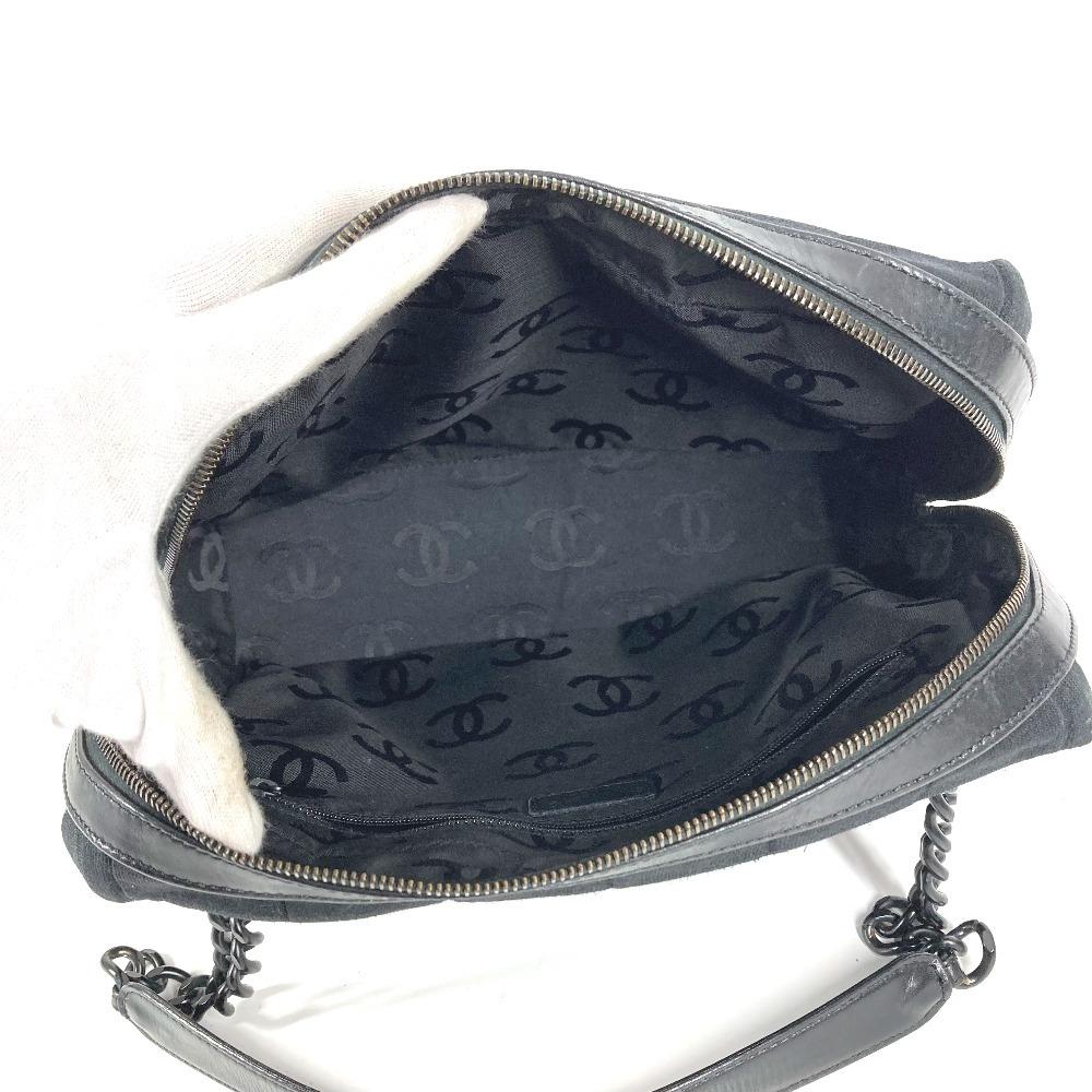CHANEL CC Mark logo chocolate bar Tote Bag Shoulder Bag cotton / Leather Black