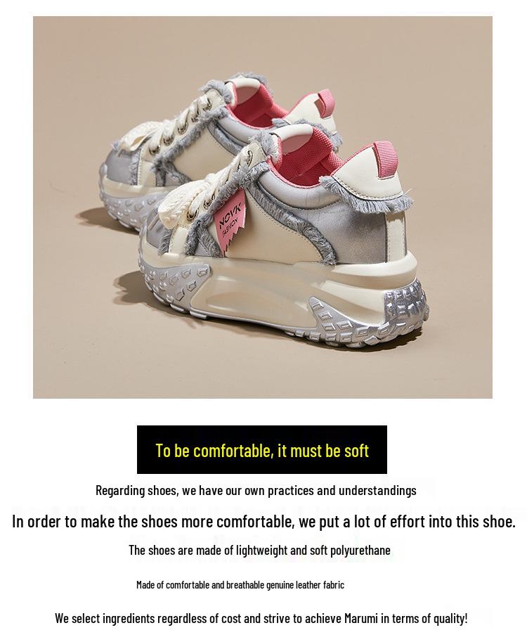 2025 Women's Colorblock Genuine Leather Casual Shoes with Thick Sole and Height Increase