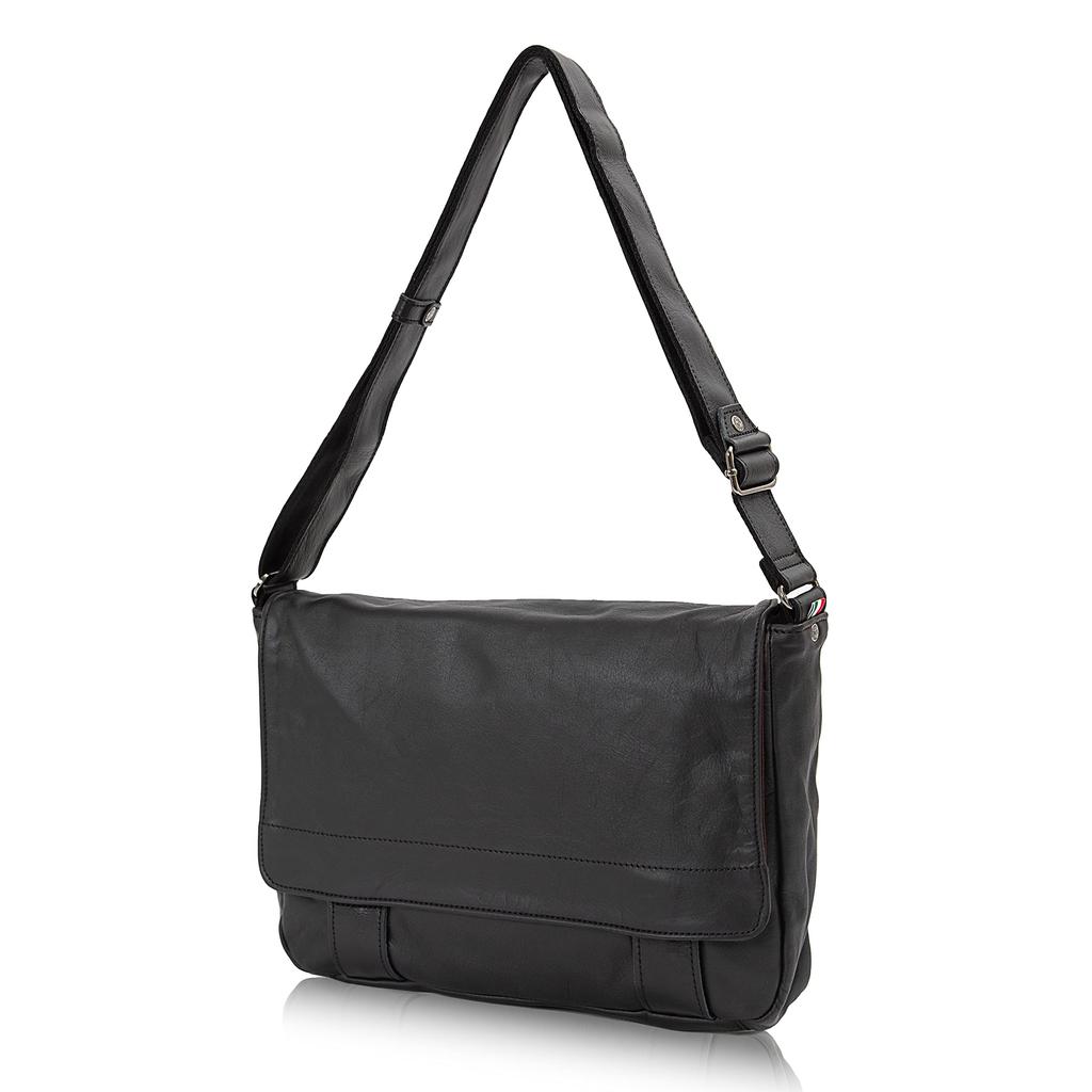 Doubles Crossbody Genuine Leather Shoulder A4 Black Men's Bag, Size, VWE-1926,
