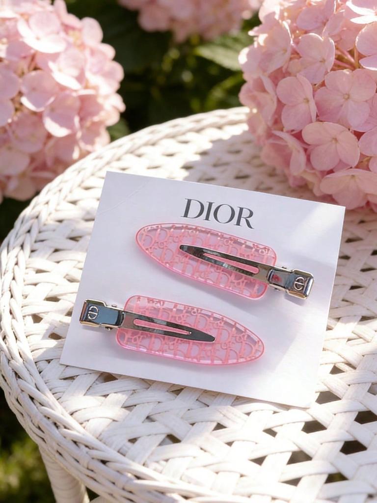 Dior 2 Pièces Pince à Cheveux Transparente Rose avec Logo Barrettes Alligator en Métal Mode Accessoires Cheveux pour Femmes Franges Décor Quotidien
