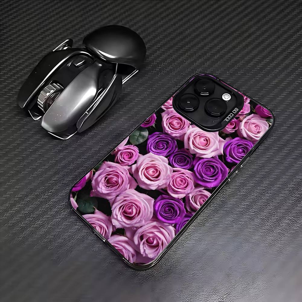 roses Phone Case For iPhone17,16,15,14,13,12,11 Plus,Pro Max Colored Silver Plated Inside Cover