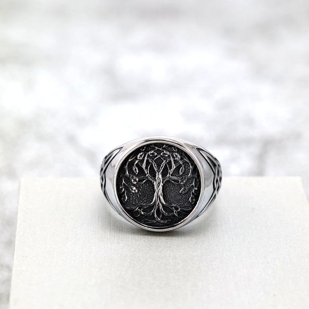 European and American Retro Stainless Steel Men's Ring Glossy Viking Tree of Life Ring