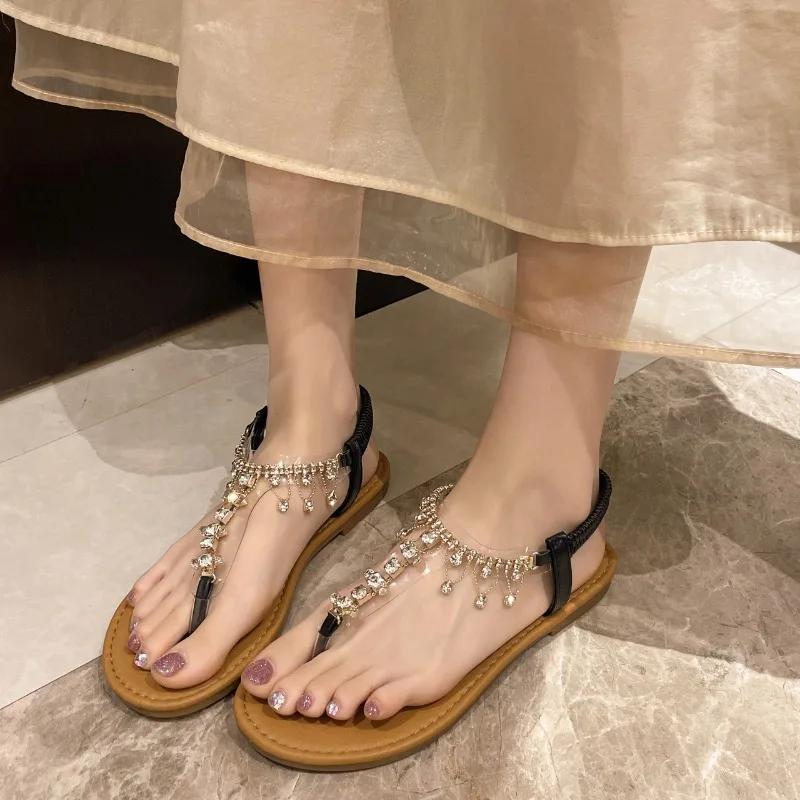 Fashion Women's Sandals Flat Bottomed Transparent Shoe Body Herringbone Slippers 2024 Fashion Dress Suspender Designer Women's Sandals
