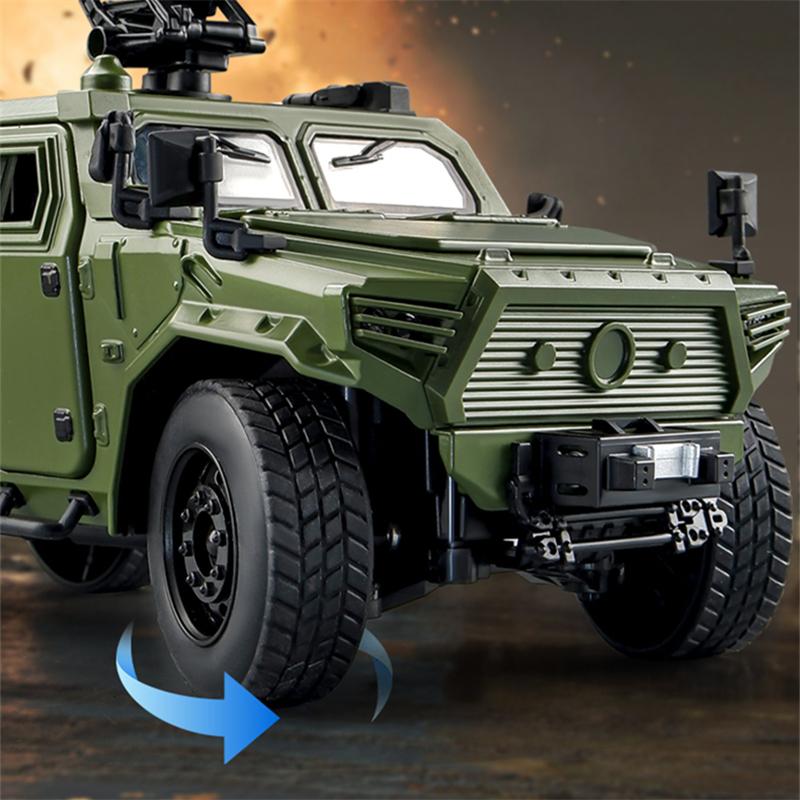 1/18 DONGFENG Warrior Military Alloy Armored Car Model Diecasts Metal Tank Explosion Proof Car Off-road Vehicles Model Sound Light Kids Toys Gift