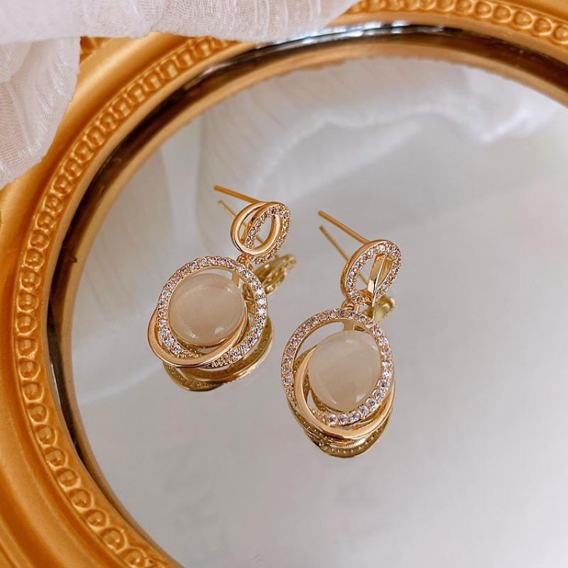 Multilayer Hollow Out Oval Drop Earrings for Women Crystal Opel Dangle Earrings Golden Party Geometry Trendy Simple Jewelry