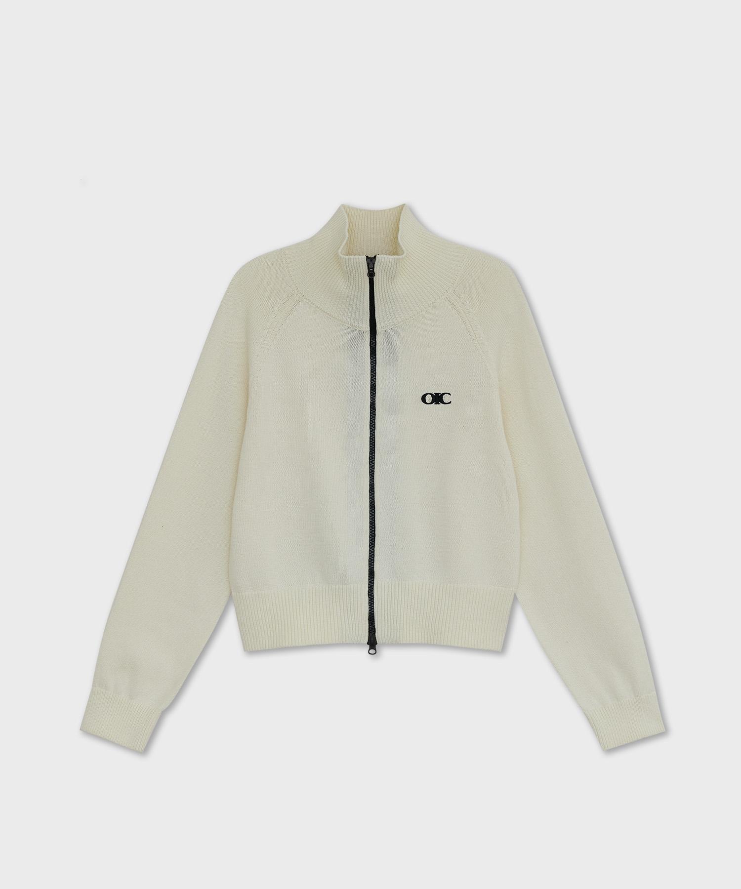 Oioi Collection Classic Embroidered Knit Zip-Up [Ivory] Xs