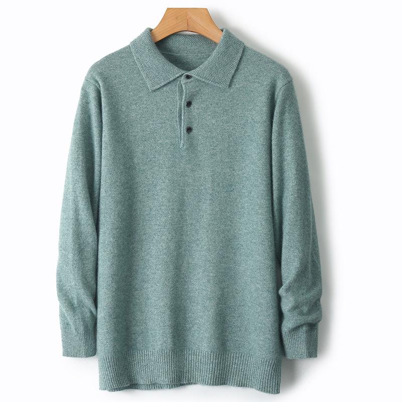 

Wool Men Lapel Pullover Long Sleeve Polo Neck Sweaters Loose Knit Clothing Large Size Shirt XXXL зелений