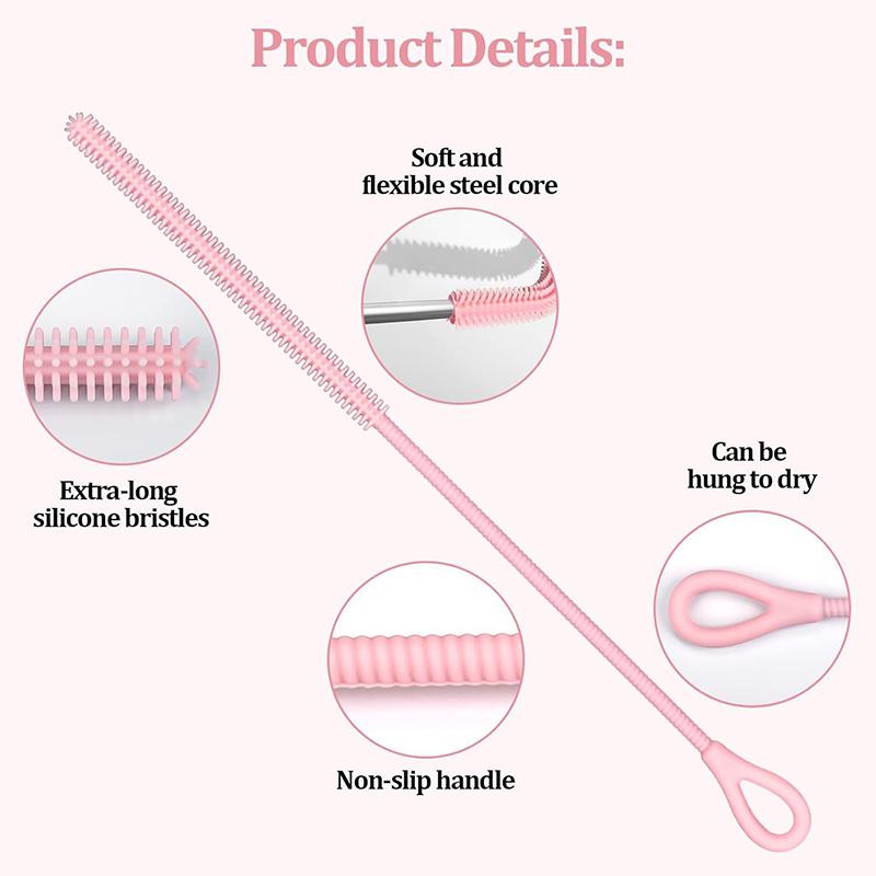 9Mm Silicone Straw Brushes, 25Cm Extra Long Straw Cleaning Brush Reusable Bendable Brush Pipe For Smoothie Straw Washing