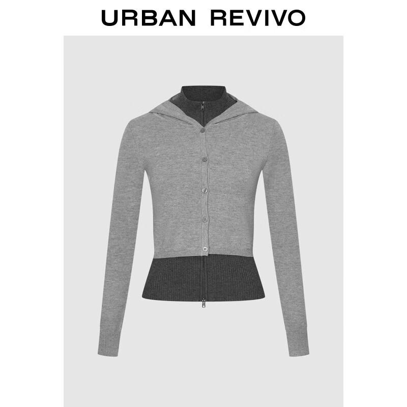 

UR2025 Women s Faux Two-Piece Hooded Knit Cardigan XL