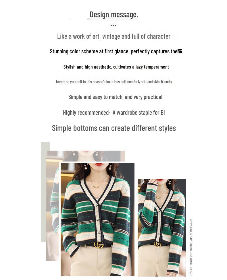 Autumn 2023 Women's V-Neck Color Block Striped Knit Cardigan - Versatile Fashion for Casual Wear