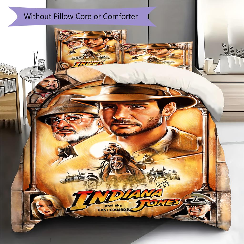 Indiana Jones Pattern Bedding Quilt Set Quilt Cover Pillowcase Home Decoration Gift (1 * Duvet Cover + 2 * Pillowcase, Without Core)