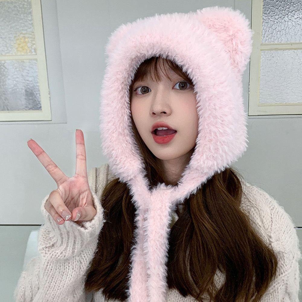 Woolen Winter Hat Cute Bear Ears Cycling Cap Fashion Bucket Hat  for Women