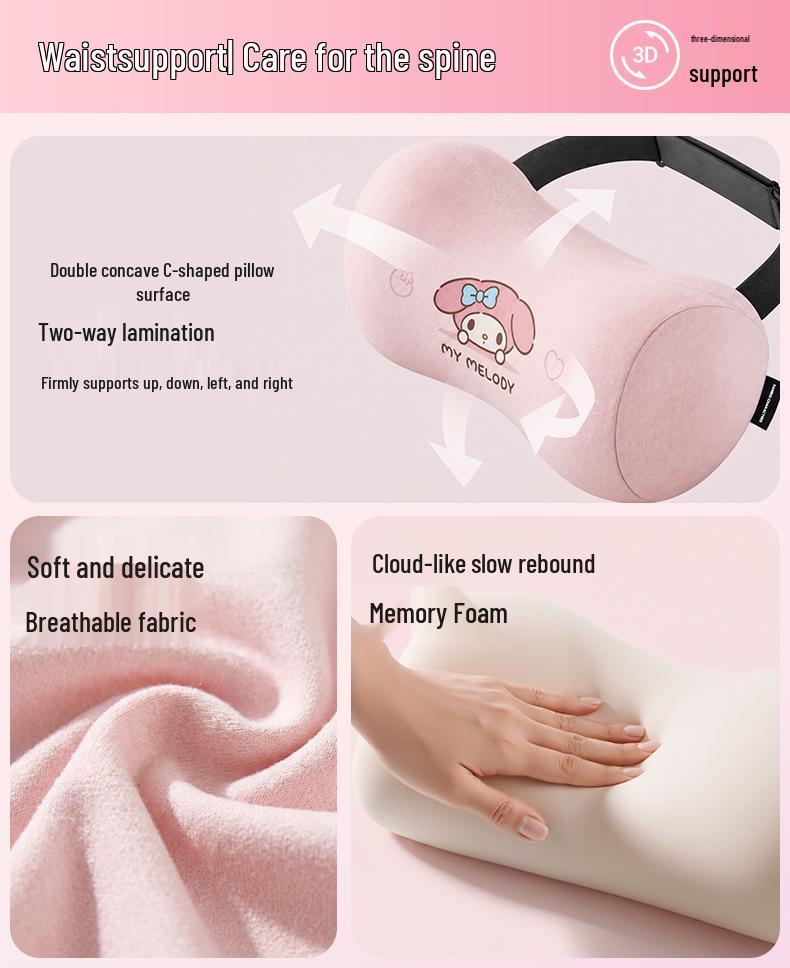 Hello Kitty Car Headrest and Neck Support Pillow for Tesla - Interior Backrest and Lumbar Cushion