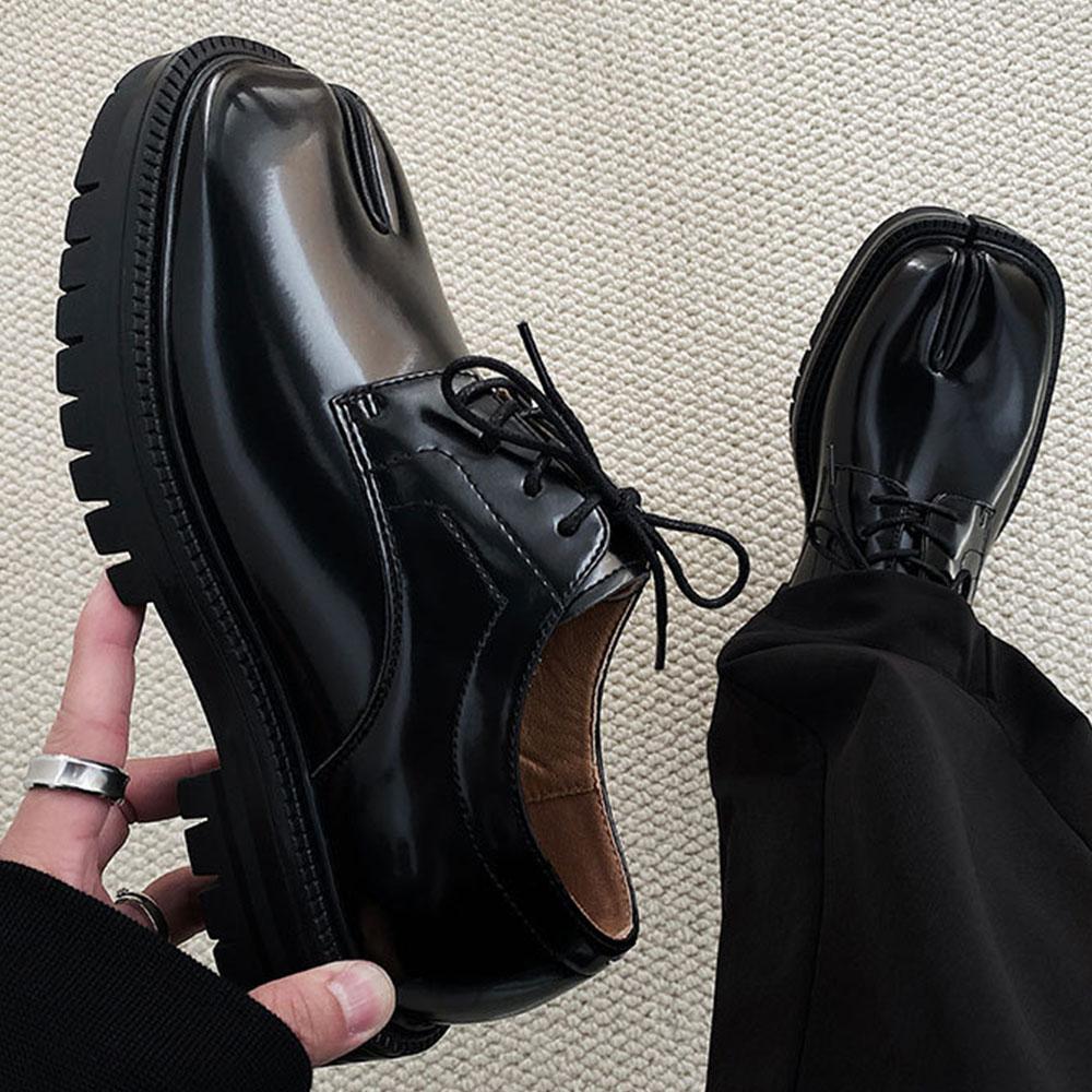 Chaussures Tabi grande taille 46 pour femmes, mocassins à lacets et bout fendu pour hommes, chaussures unisexes en cuir à semelle épaisse pour loisirs