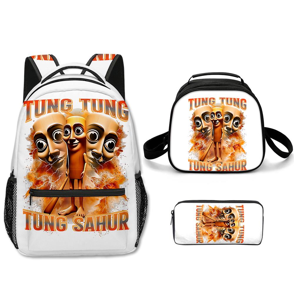 Popolare Novità Cartone Animato Cool tungtungtung Stampa 3D Set da 3 Pezzi Zaini Scolastici per Studenti Zaino per Laptop Borsa a Tracolla Borsa Pranzo Astuccio