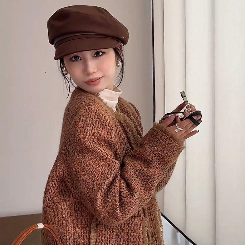 Autumn and winter Maillard hood Children's woolen cap Versatile octagonal hat Beret cloud Premium sense