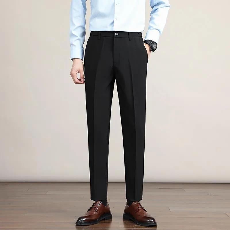 

Men s Spring Straight Slim Casual Pants Youth Solid Colour Simple Professional Pants 38 чорний